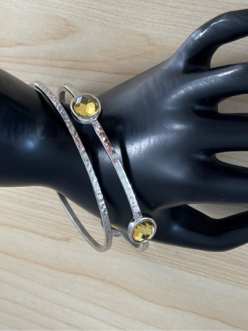 Citrine Austrian Crystal Hammered Bangle Set Stainless Steel